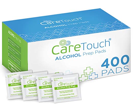 Alcohol prep pads, [Image Source](https://www.amazon.com/Care-Touch-Sterile-Alcohol-Medium/dp/B06XS38XH6)