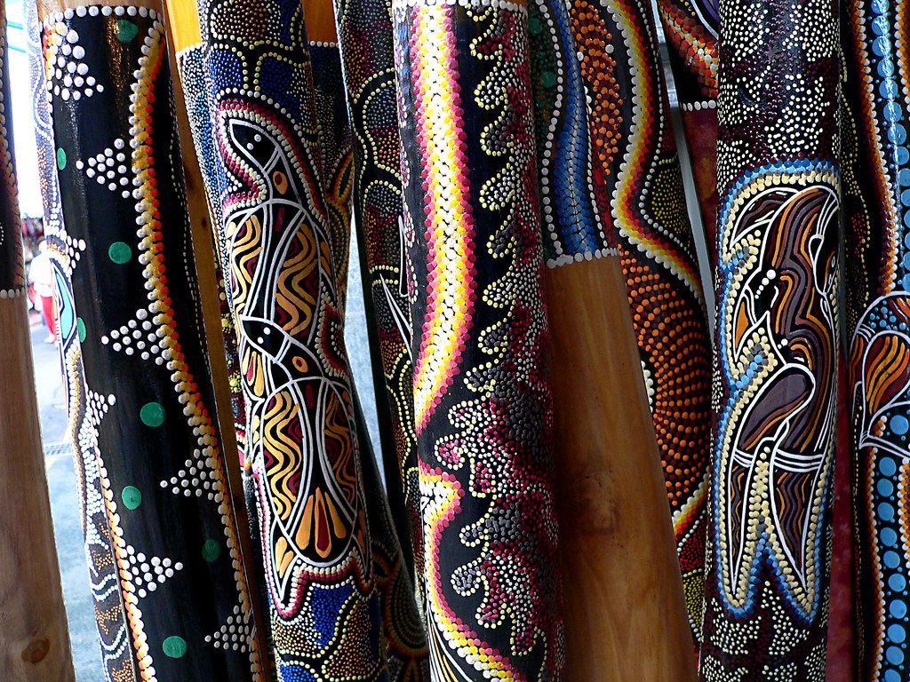 Didgeridoo decorations. Photo by Bernard Spragg, NZ. Public Domain.